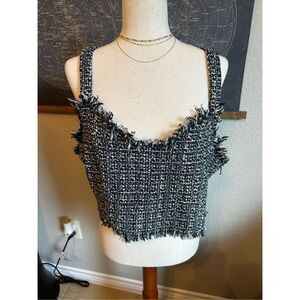 Mare Mare Anthropologie Tweed Black White Crop Tank Top Blouse Women Size XL